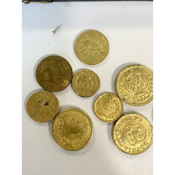 ANTICA BILANCIA 17 pesi MONETALI 1700 MONETE FRANCIA SPAGNA PARMA GENOVA sovrano