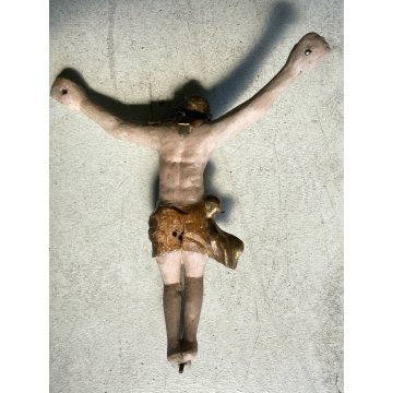 ANTICO CORPUS CHRISTI CROCIFISSO LEGNO POLICROMO 47 cm/h SCULTORE XVII-XVIII sec