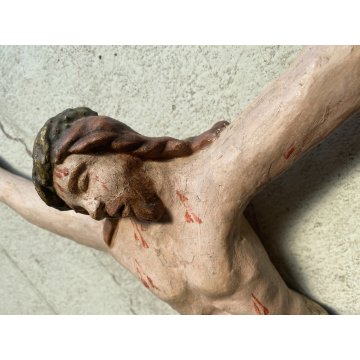 ANTICO CORPUS CHRISTI CROCIFISSO LEGNO POLICROMO 47 cm/h SCULTORE XVII-XVIII sec