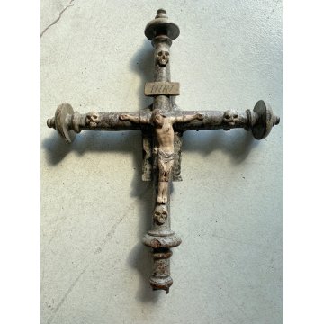 INSEGNA PROCESSIONALE CROCIFISSO LEGNO SCOLPITO 2 LATI PIETA' CORPUS CHRISTI 600