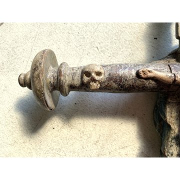 INSEGNA PROCESSIONALE CROCIFISSO LEGNO SCOLPITO 2 LATI PIETA' CORPUS CHRISTI 600