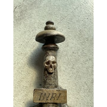 INSEGNA PROCESSIONALE CROCIFISSO LEGNO SCOLPITO 2 LATI PIETA' CORPUS CHRISTI 600