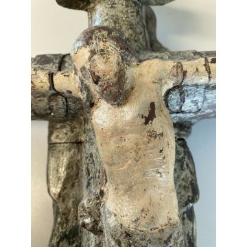 INSEGNA PROCESSIONALE CROCIFISSO LEGNO SCOLPITO 2 LATI PIETA' CORPUS CHRISTI 600