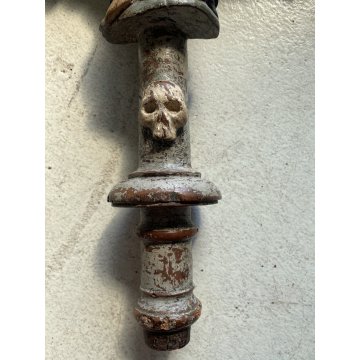 INSEGNA PROCESSIONALE CROCIFISSO LEGNO SCOLPITO 2 LATI PIETA' CORPUS CHRISTI 600