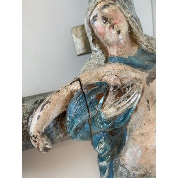 INSEGNA PROCESSIONALE CROCIFISSO LEGNO SCOLPITO 2 LATI PIETA' CORPUS CHRISTI 600