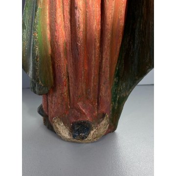 ANTICA MADONNA SCULTURA LEGNO DIPINTO POLICROMIA MEZZALUNA GESU' BAMBINO GLOBO