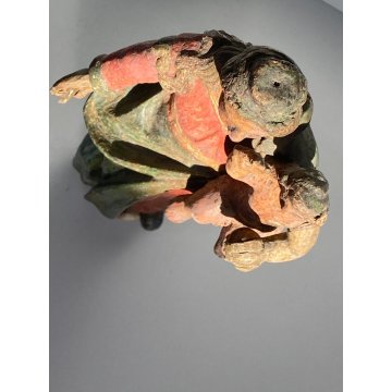 ANTICA MADONNA SCULTURA LEGNO DIPINTO POLICROMIA MEZZALUNA GESU' BAMBINO GLOBO