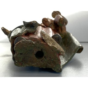 ANTICA MADONNA SCULTURA LEGNO DIPINTO POLICROMIA MEZZALUNA GESU' BAMBINO GLOBO