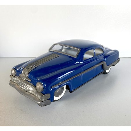 VINTAGE TIN TOY FRICTION CAR Pontiac MINISTER DELUX  BLUE  AMAR TOYS India 50's