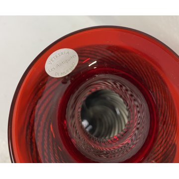 COPPIA VASO VETRO Murano SPIRALI ROSSO TRASPARENTE ANNI 80 VASE GLASS VINTAGE