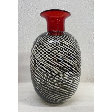 COPPIA VASO VETRO Murano SPIRALI ROSSO TRASPARENTE ANNI 80 VASE GLASS VINTAGE