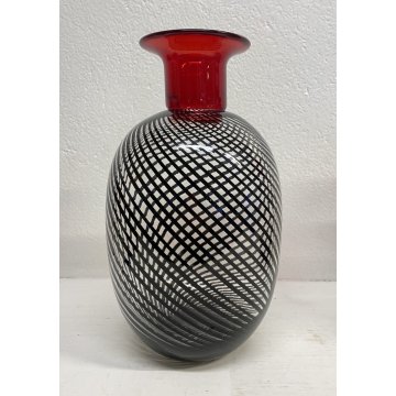 COPPIA VASO VETRO Murano SPIRALI ROSSO TRASPARENTE ANNI 80 VASE GLASS VINTAGE