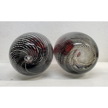 COPPIA VASO VETRO Murano SPIRALI ROSSO TRASPARENTE ANNI 80 VASE GLASS VINTAGE