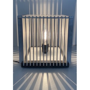 LAMPADA DA TAVOLO SCRIVANIA CUBO ALLUMINO PLEXIGLASS VINTAGE DESIGN 24,5x25 cm/h