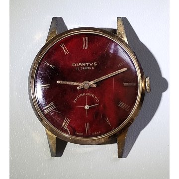 ANTICO OROLOGIO POLSO DORATO Diantus RED DIAL anni 60 Vintage Wrist Watch MONTRE