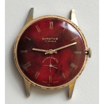 ANTICO OROLOGIO POLSO DORATO Diantus RED DIAL anni 60 Vintage Wrist Watch MONTRE