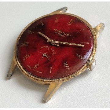 ANTICO OROLOGIO POLSO DORATO Diantus RED DIAL anni 60 Vintage Wrist Watch MONTRE