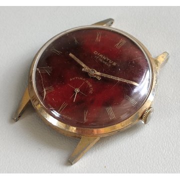 ANTICO OROLOGIO POLSO DORATO Diantus RED DIAL anni 60 Vintage Wrist Watch MONTRE