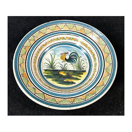 GRANDE PIATTO VASSOIO CENTROTAVOLA CERAMICA DIPINTA TERRACOTTA GALLO PORTAFRUTTA
