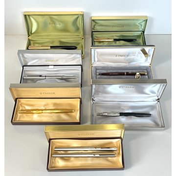 LOTTO 8 PENNE PARKER STILOGRAFICA SCATOLA SFERA FOUNTAIN PEN BALLPOINT oro 18 kr