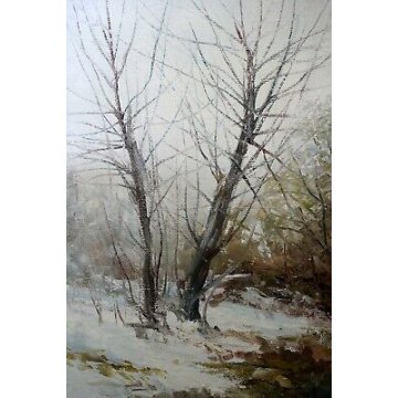 ANTICO QUADRO DIPINTO OLIO TELA G.Cirimbelli PAESAGGIO NEVE RUSCELLO CASALE '77 