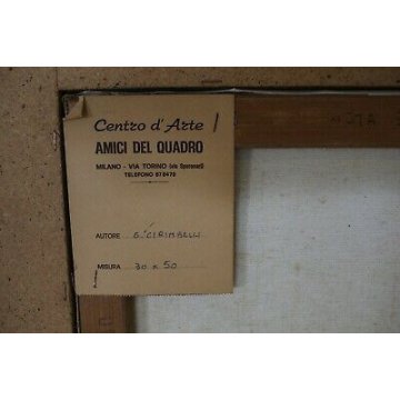 ANTICO QUADRO DIPINTO OLIO TELA G.Cirimbelli PAESAGGIO NEVE RUSCELLO CASALE '77 