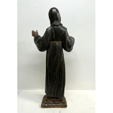 ANTICA SCULTURA S.FRANCESCO DA PAOLA  LEGNO SCOLPITO DIPINTO 67 cm/h EPOCA '600