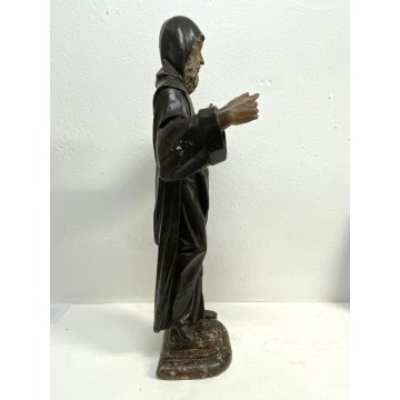 ANTICA SCULTURA S.FRANCESCO DA PAOLA  LEGNO SCOLPITO DIPINTO 67 cm/h EPOCA '600