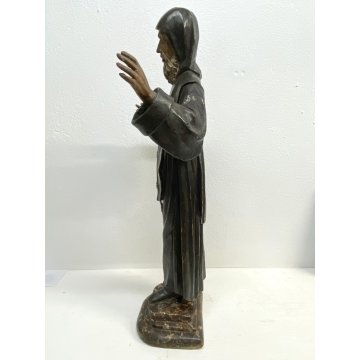 ANTICA SCULTURA S.FRANCESCO DA PAOLA  LEGNO SCOLPITO DIPINTO 67 cm/h EPOCA '600