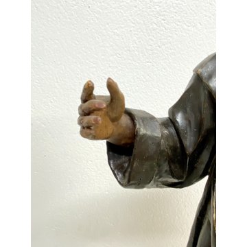 ANTICA SCULTURA S.FRANCESCO DA PAOLA  LEGNO SCOLPITO DIPINTO 67 cm/h EPOCA '600