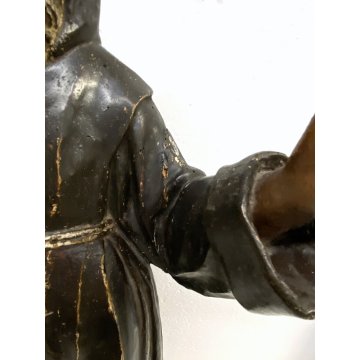 ANTICA SCULTURA S.FRANCESCO DA PAOLA  LEGNO SCOLPITO DIPINTO 67 cm/h EPOCA '600