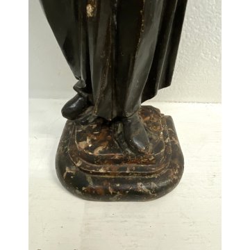 ANTICA SCULTURA S.FRANCESCO DA PAOLA  LEGNO SCOLPITO DIPINTO 67 cm/h EPOCA '600
