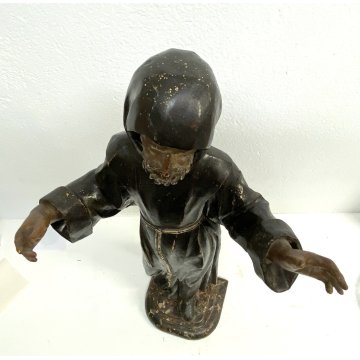 ANTICA SCULTURA S.FRANCESCO DA PAOLA  LEGNO SCOLPITO DIPINTO 67 cm/h EPOCA '600