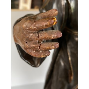 ANTICA SCULTURA S.FRANCESCO DA PAOLA  LEGNO SCOLPITO DIPINTO 67 cm/h EPOCA '600