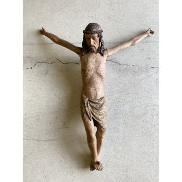 ANTICO CORPUS CHRISTI CRISTO CROCIFISSO 77 cm/h LEGNO POLICROMO ARTE SACRA '600