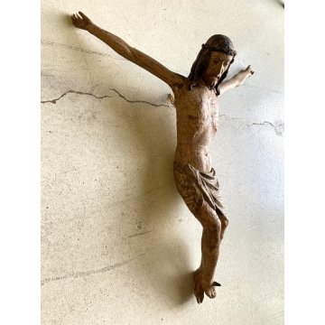 ANTICO CORPUS CHRISTI CRISTO CROCIFISSO 77 cm/h LEGNO POLICROMO ARTE SACRA '600