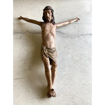 ANTICO CORPUS CHRISTI CRISTO CROCIFISSO 77 cm/h LEGNO POLICROMO ARTE SACRA '600