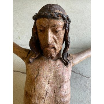 ANTICO CORPUS CHRISTI CRISTO CROCIFISSO 77 cm/h LEGNO POLICROMO ARTE SACRA '600