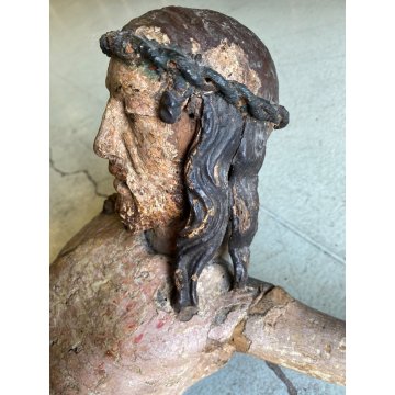ANTICO CORPUS CHRISTI CRISTO CROCIFISSO 77 cm/h LEGNO POLICROMO ARTE SACRA '600