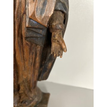 ANTICA SCULTURA Maria Immacolata 33 cm/h LEGNO DIPINTO PIEDE GLOBO SERPE XVIII