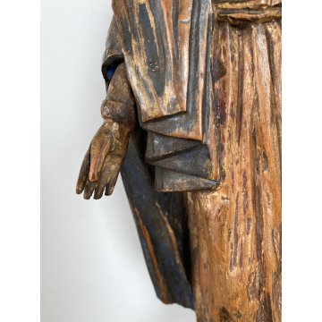 ANTICA SCULTURA Maria Immacolata 33 cm/h LEGNO DIPINTO PIEDE GLOBO SERPE XVIII
