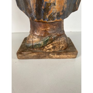ANTICA SCULTURA Maria Immacolata 33 cm/h LEGNO DIPINTO PIEDE GLOBO SERPE XVIII