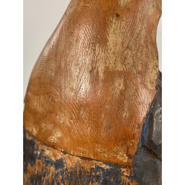 ANTICA SCULTURA Maria Immacolata 33 cm/h LEGNO DIPINTO PIEDE GLOBO SERPE XVIII