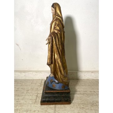 ANTICA SCULTURA CARTAPESTA POLICROMA MARIA IMMACOLATA VESTE DORATA GLOBO SERPE