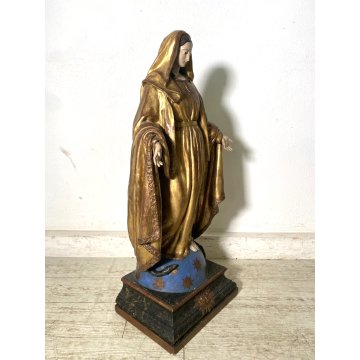 ANTICA SCULTURA CARTAPESTA POLICROMA MARIA IMMACOLATA VESTE DORATA GLOBO SERPE