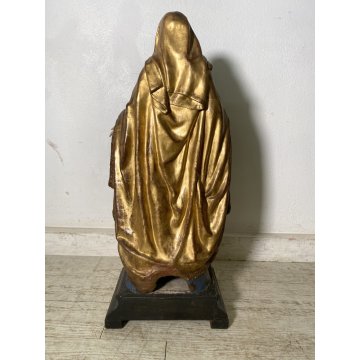 ANTICA SCULTURA CARTAPESTA POLICROMA MARIA IMMACOLATA VESTE DORATA GLOBO SERPE