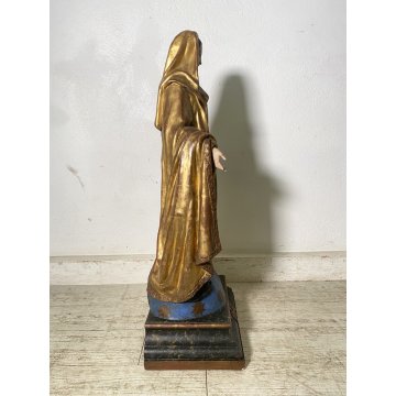 ANTICA SCULTURA CARTAPESTA POLICROMA MARIA IMMACOLATA VESTE DORATA GLOBO SERPE
