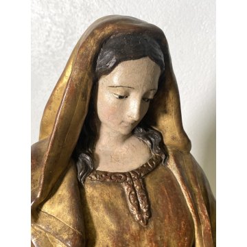 ANTICA SCULTURA CARTAPESTA POLICROMA MARIA IMMACOLATA VESTE DORATA GLOBO SERPE