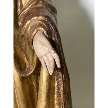 ANTICA SCULTURA CARTAPESTA POLICROMA MARIA IMMACOLATA VESTE DORATA GLOBO SERPE