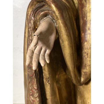 ANTICA SCULTURA CARTAPESTA POLICROMA MARIA IMMACOLATA VESTE DORATA GLOBO SERPE